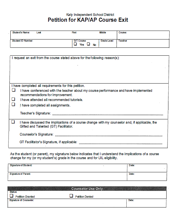 Petition to Drop KAP form