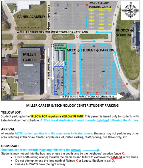 Map of Miller parking and parent pickup.